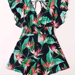 Plus Plants Print Tie Back Backless Romper